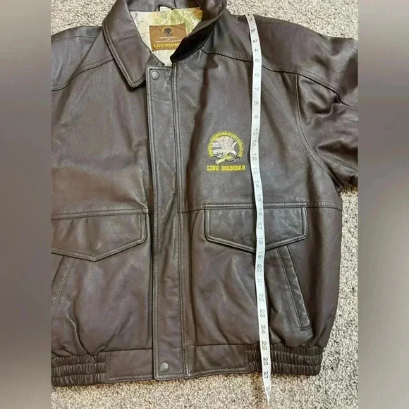 BROWN GENUINE LEATHER DECADES VINTAGE  BOMBER JACKET WAIST WITH POCKETS - Picture 12 of 14